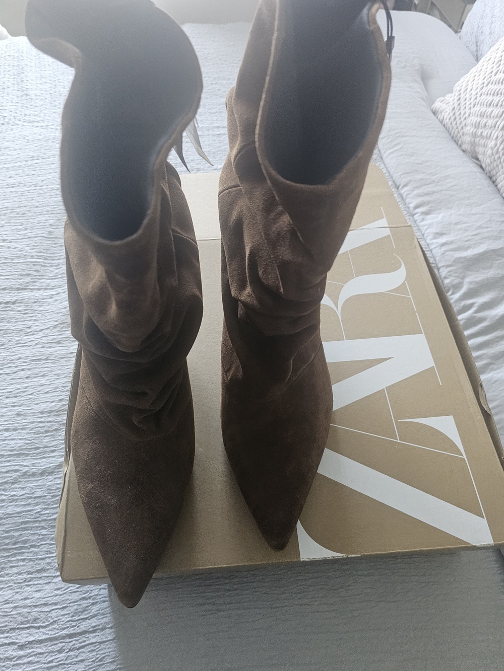 Brown Suede Slouchy Kitten Heel Boots - Picture 11 of 11